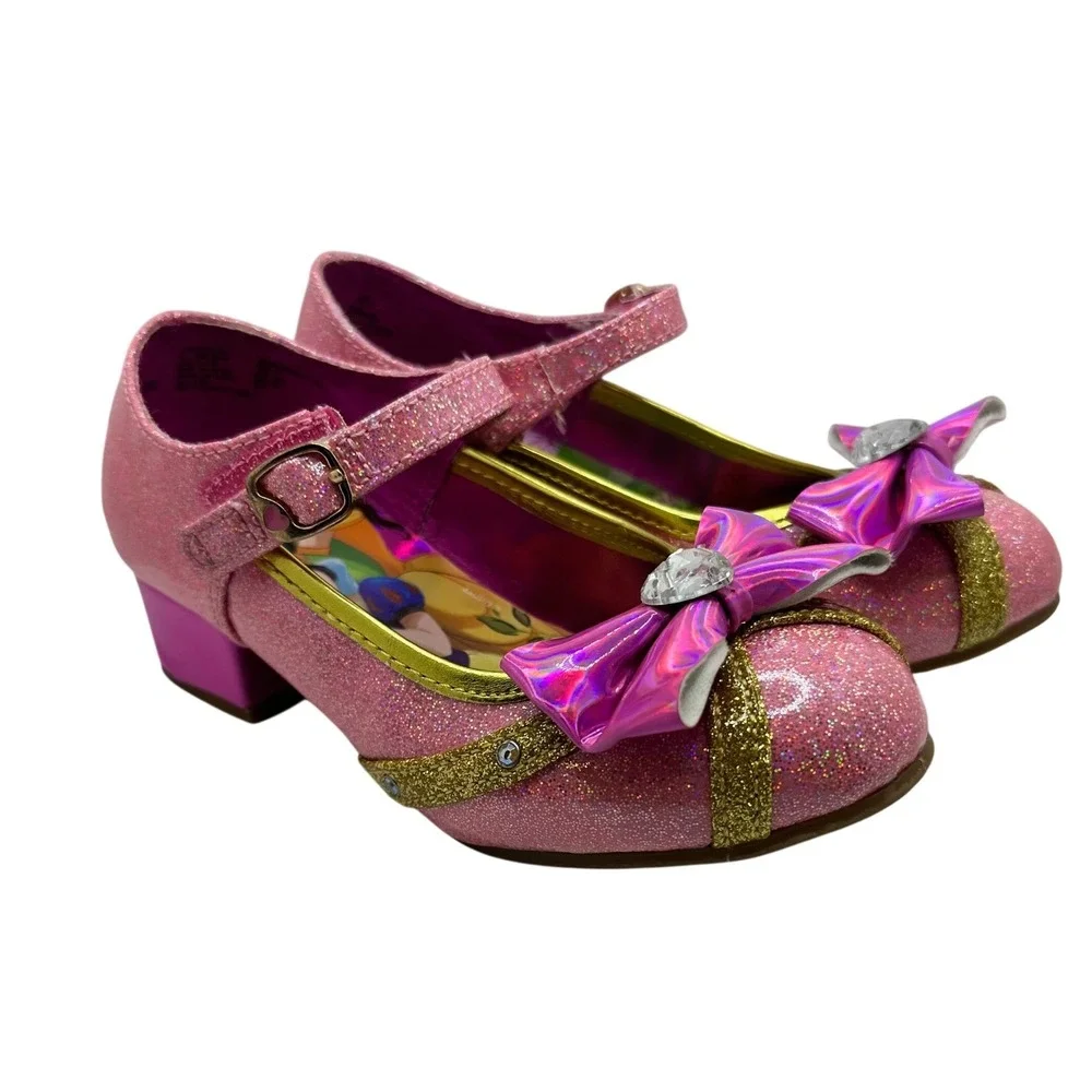 Disney Princess Pink Glitter Mary Jane Dress Up Heels Shoes Girls Gold Size 11